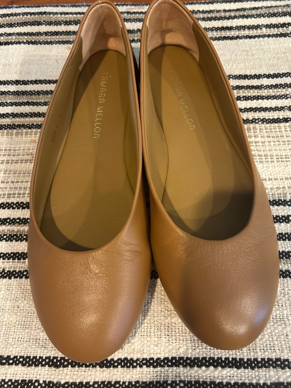 Tamara Mellon Cognac Leather Ballet Flats